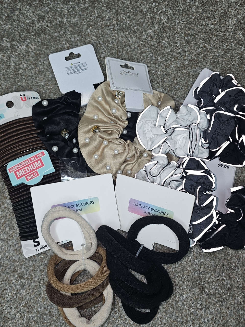 Mixed Hair Scrunchies and Elastic Bands - Black, Beige, Brown, White
